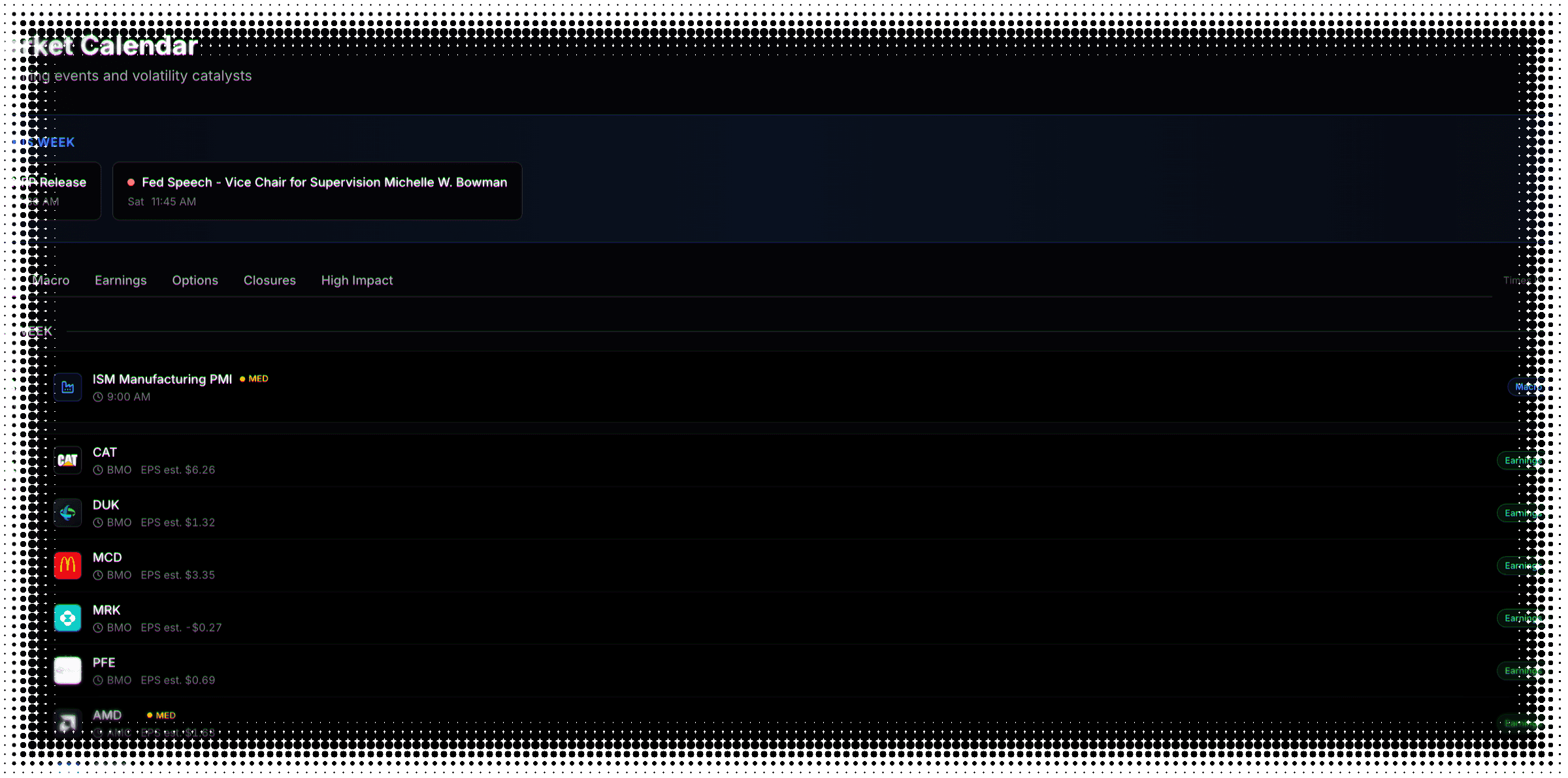 VOLARB market calendar — scheduled events that reprice volatility